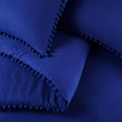 Details of Pom-Pom Duvet Cover Set in Navy Blue#color_navy-blue