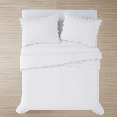 Top View of Pom-Pom Duvet Cover Set in Bright White#color_bright-white