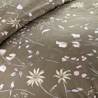 Details and Print Pattern of Secret Meadow Duvet Cover Set in Olive Brown#color_secret-meadow-olive-brown