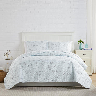 Front View of Sweet Florals Quilt Set in Blue#color_sweet-ballard-blue