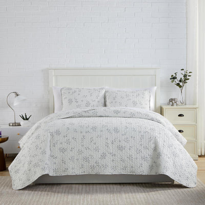 Front View of Sweet Florals Quilt Set in Grey#color_sweet-lunar-grey