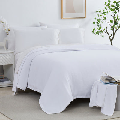 Front View of Milton Cotton Blankets and Throws in White#color_milton-white