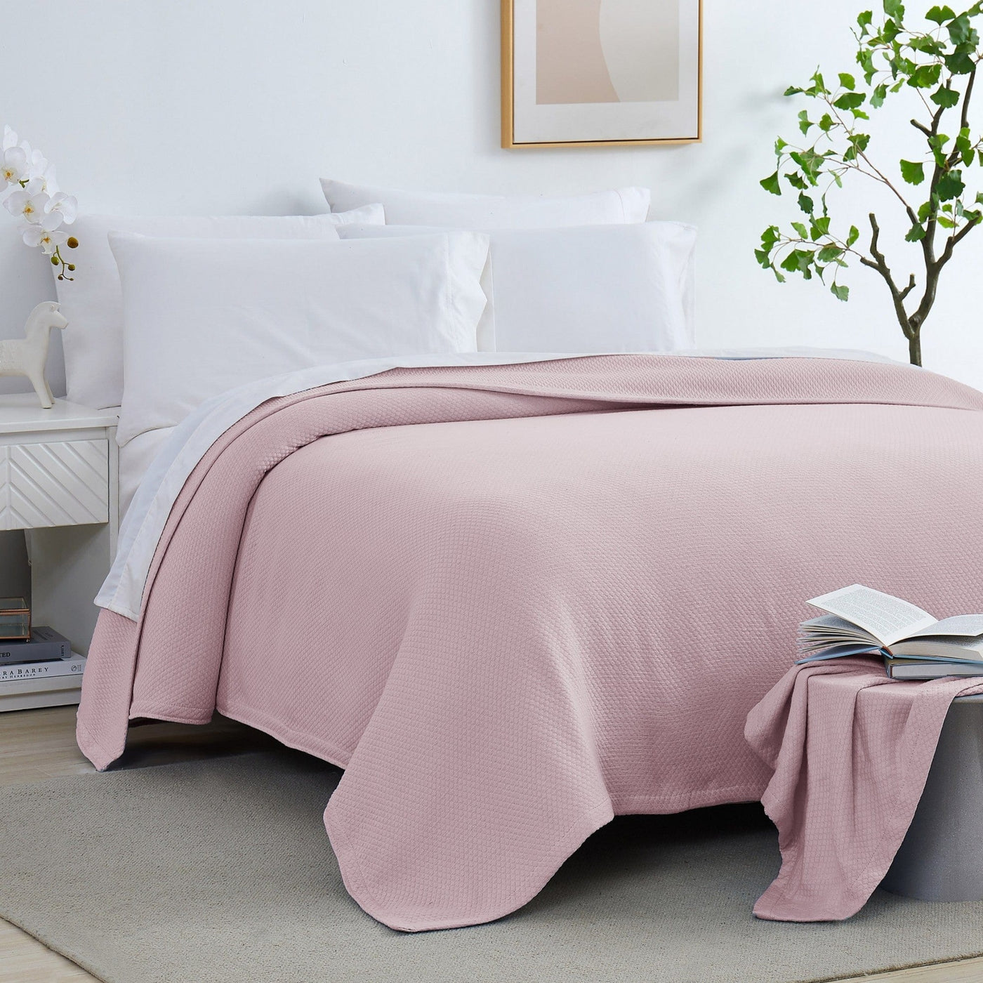 Front View of Milton Cotton Blankets and Throws in Pink#color_milton-pink