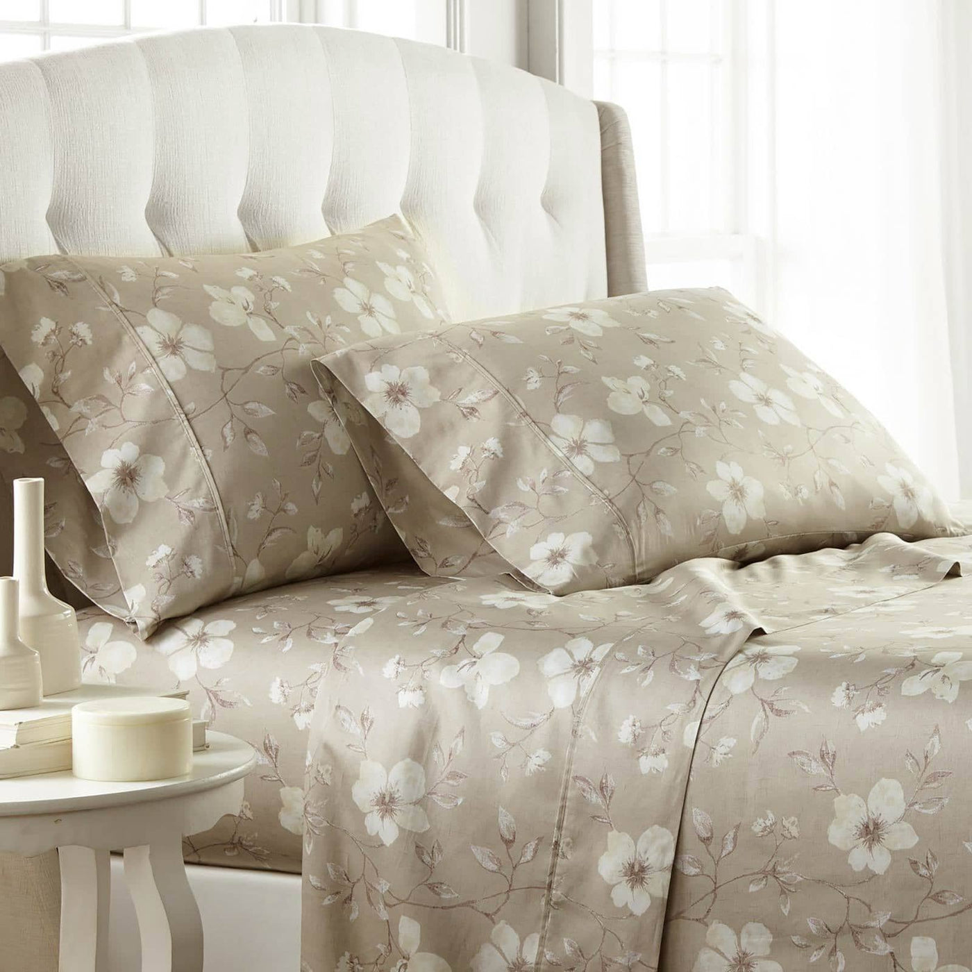 Mystic Garden 100% Cotton Sateen Pillow Cases in Taupe Grey#color_mystic-taupe-grey