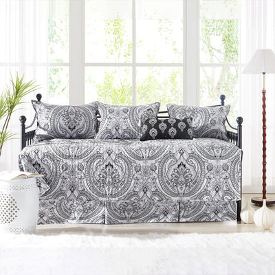 Front View of Pure Melody 6-Piece Daybed Cover Set in Black#color_pure-melody-black