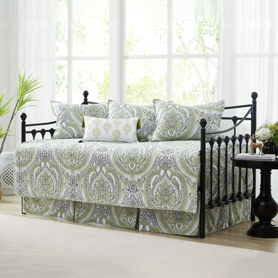 Angled View of Pure Melody 6-Piece Daybed Cover Set in Green#color_pure-melody-green