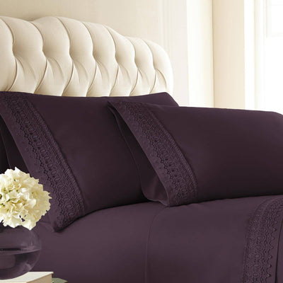 Close Up View of Vilano Lace Hem Pillow Case in Purple#color_vilano-purple