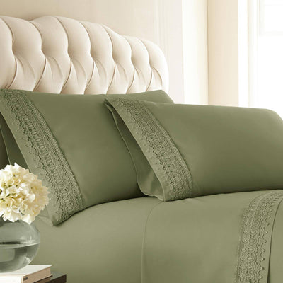 Close Up View of Vilano Lace Hem Pillow Case in Sage Green#color_vilano-sage-green