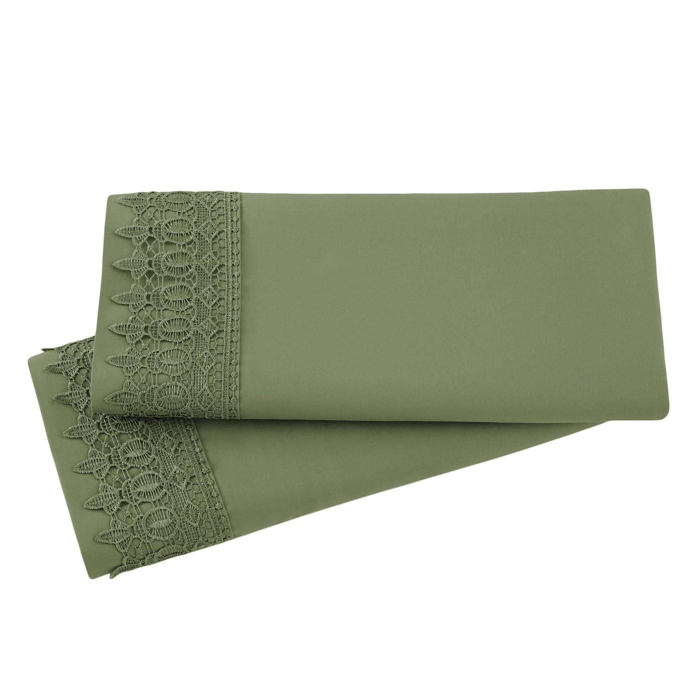 Vilano Lace Hem Pillow Case in Sage Green Stack Together#color_vilano-sage-green