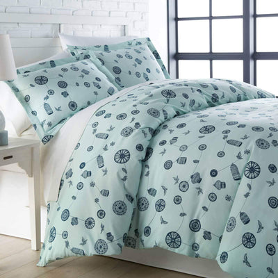 Side View of Songbird Spring Duvet Cover Set in Green#color_songbird-green