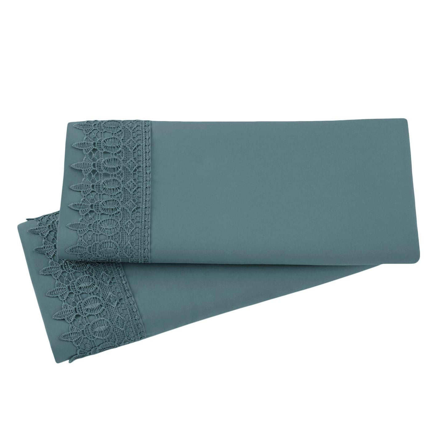 Vilano Lace Hem Pillow Case in Steel Blue Stack Together#color_vilano-steel-blue