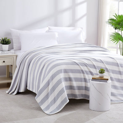 Front View of Striped Cotton Blankets and Throws in Lunar Grey#color_striped-lunar-grey