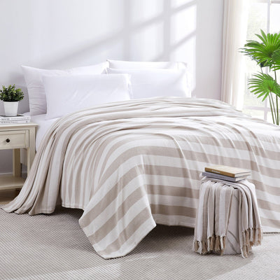 Front View of Striped Cotton Blankets and Throws in Taupe#color_striped-taupe