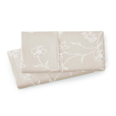 Sweetbrier 100% Cotton Sateen Pillow Cases in Sand with White Flowers#color_sweetbrier-soft-sand-with-white-flowers