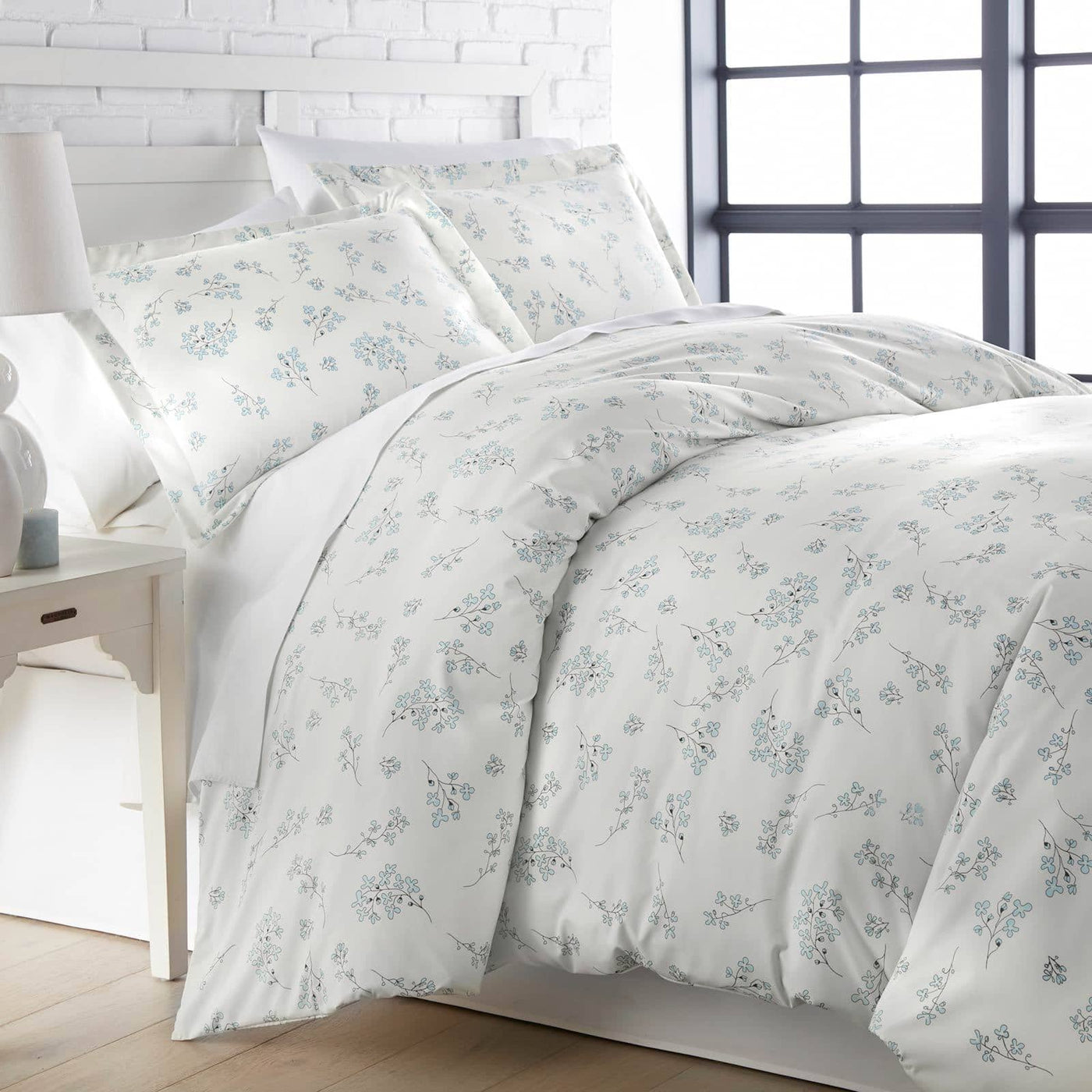 Side View of Sweet Florals Reversible Duvet Cover Set in Cream#color_sweet-cream