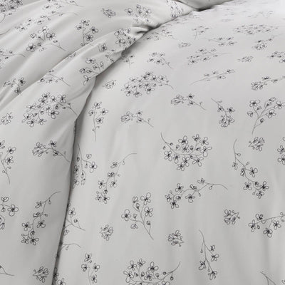 Details and Print Pattern of Sweet Florals Reversible Duvet Cover Set in Light Grey#color_sweet-lunar-grey