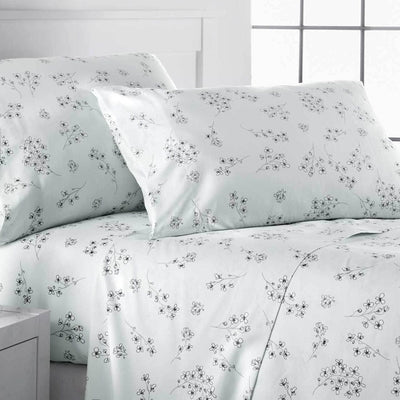 Close Up View of Sweet Florals Pillow Shams in Light Grey#color_sweet-ballard-blue