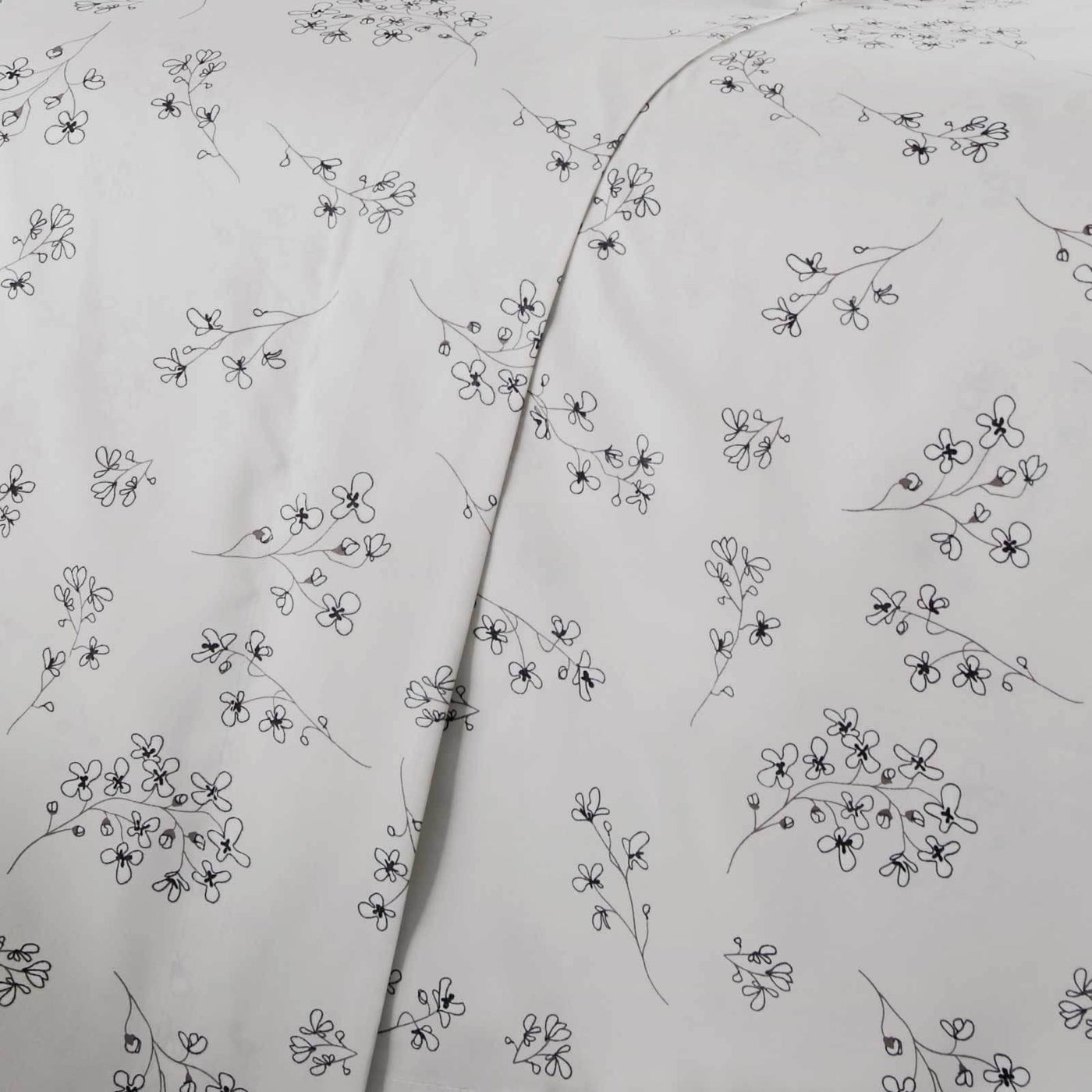 Details and Print Pattern of Sweet Florals Sheet Set in Lunar Grey#color_sweet-lunar-grey