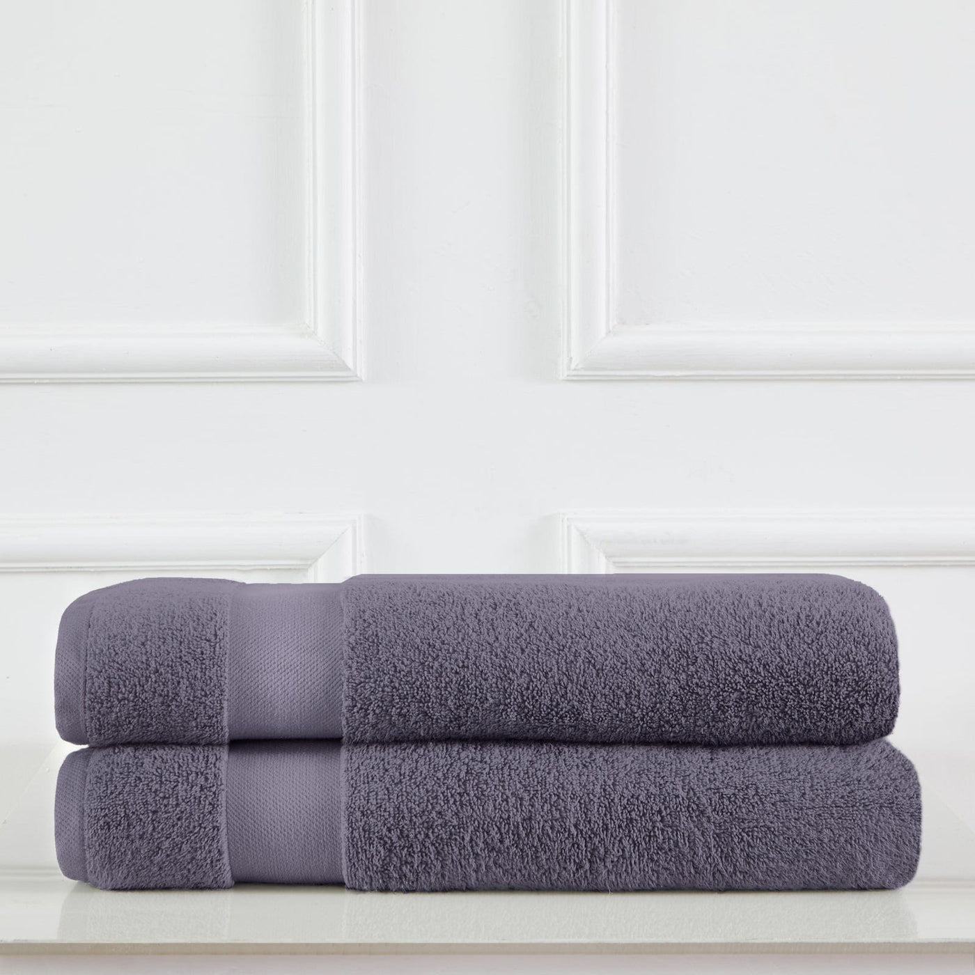 2 Piece of Super-Plush Bath Sheets in Lavender Stack Together#color_medium-weight-classic-towel-muted-lavender