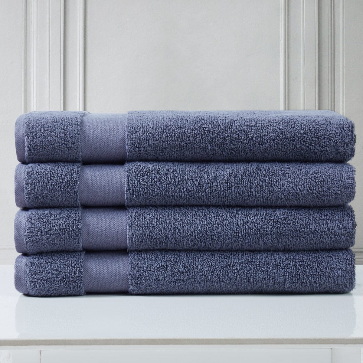 4 Piece of Super-Plush Bath Towel in Steel Blue Stack Together#color_medium-weight-classic-towel-steel-blue