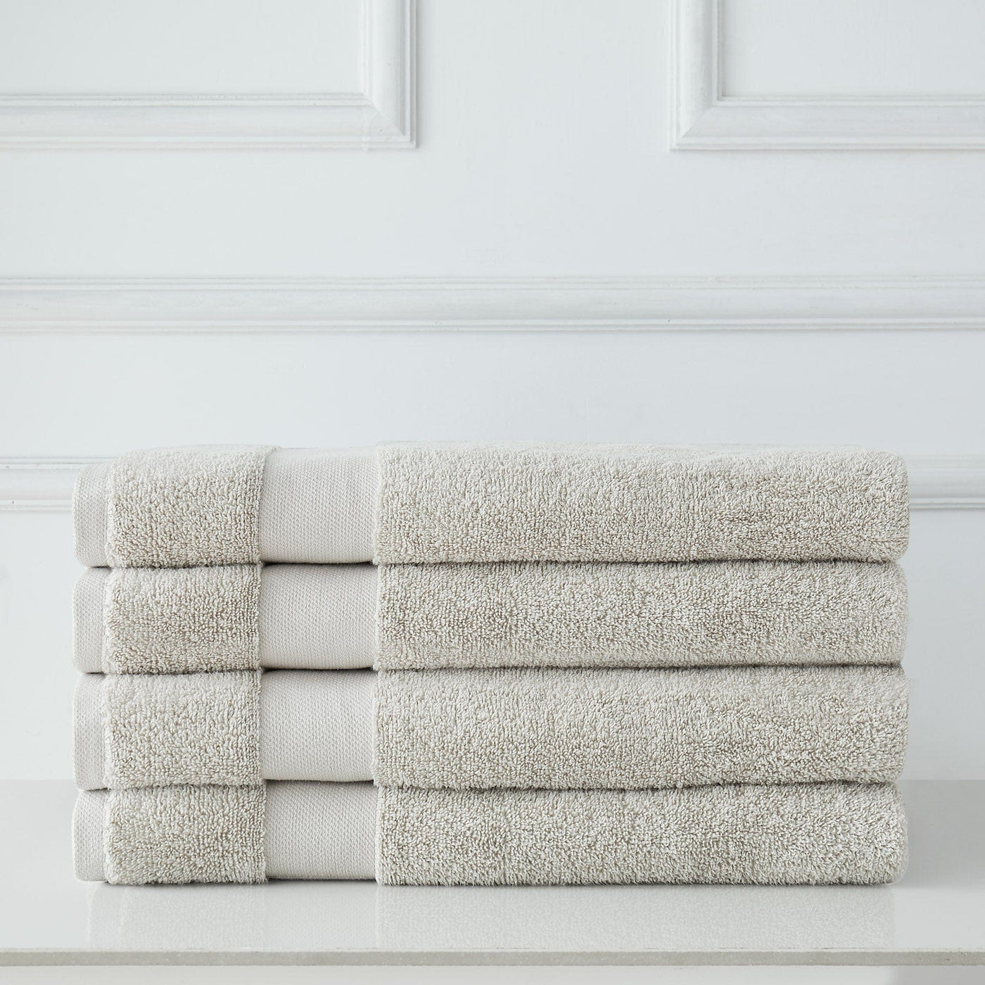 4 Piece of Super-Plush Bath Towel in Warm Sand Stack Together#color_medium-weight-classic-towel-warm-sand