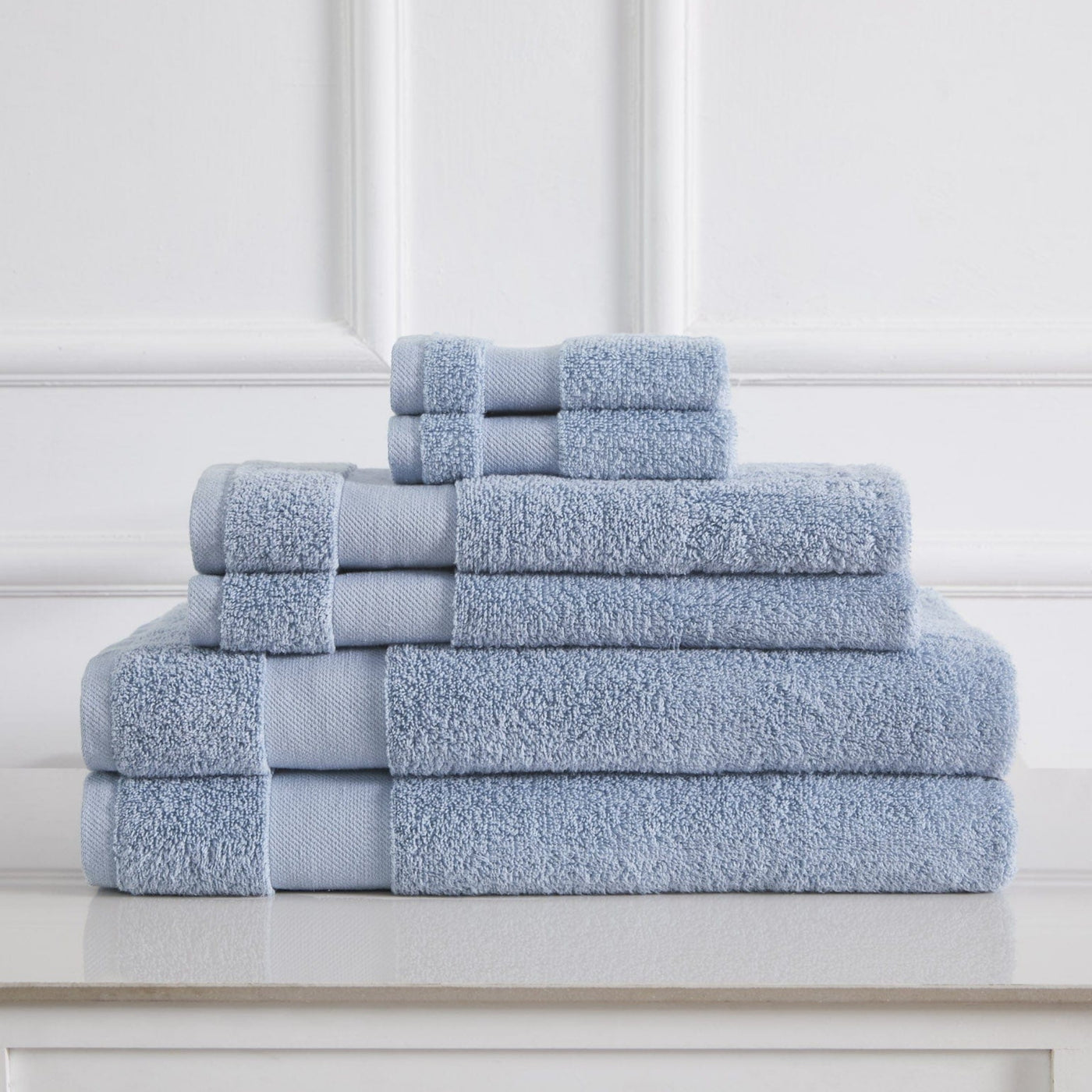 6 Piece of Super-Plush Bath Towel, Hand Towels and Wash Cloth in Blue#color_medium-weight-classic-towel-blue