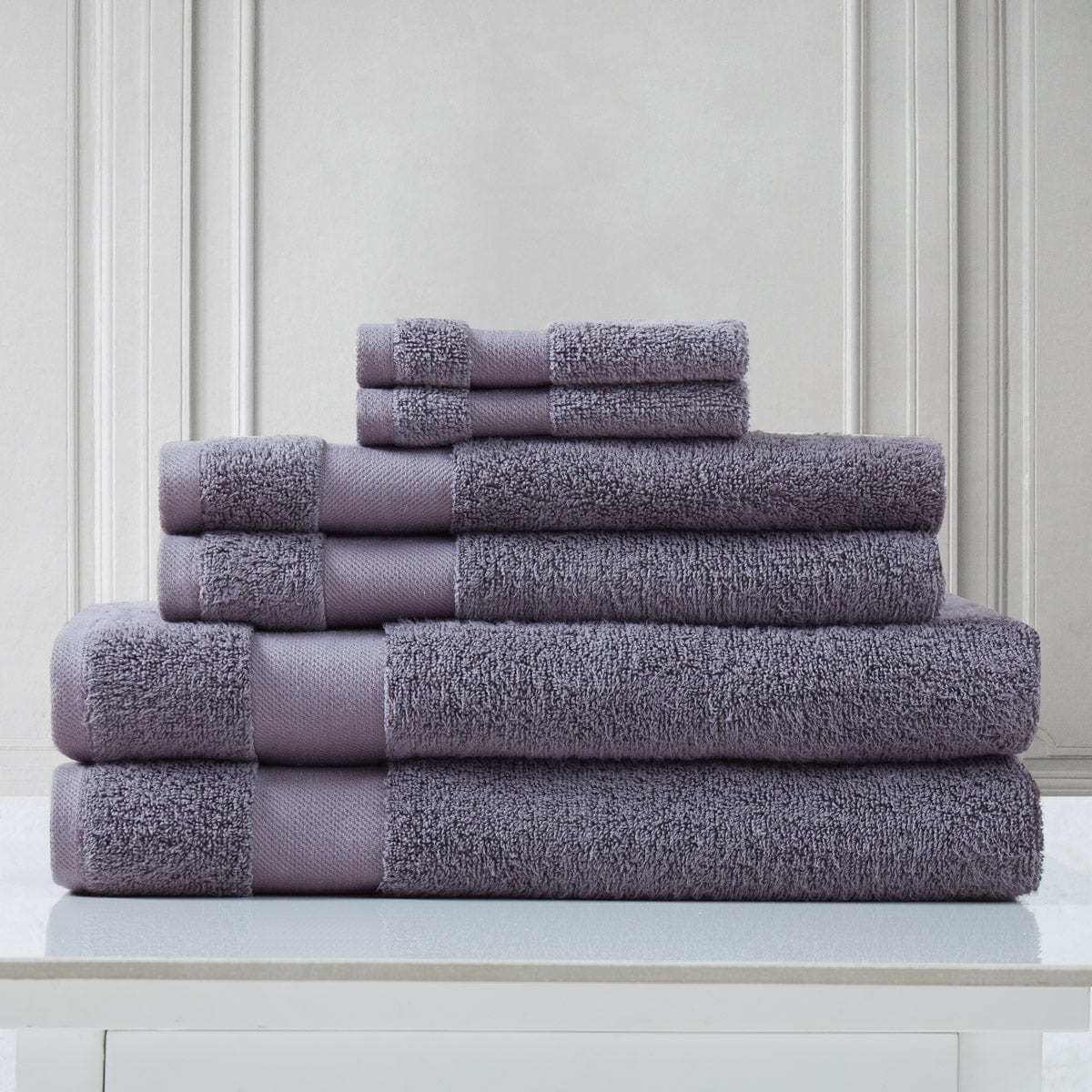 6 Piece of Super-Plush Bath Towel, Hand Towels and Wash Cloth in Lavender#color_medium-weight-classic-towel-muted-lavender