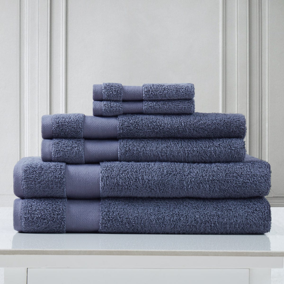 6 Piece of Super-Plush Bath Towel, Hand Towels and Wash Cloth in Steel Blue#color_medium-weight-classic-towel-steel-blue