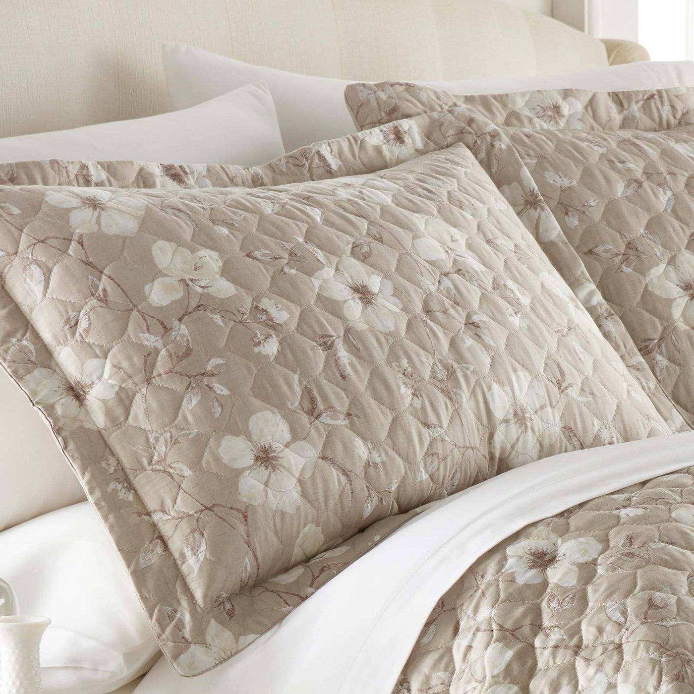 Close Up View of Mystic Garden Pillows Shams in Grey#color_mystic-taupe-grey