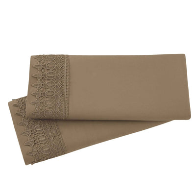 Vilano Lace Hem Pillow Case in Taupe Stack Together#color_vilano-taupe