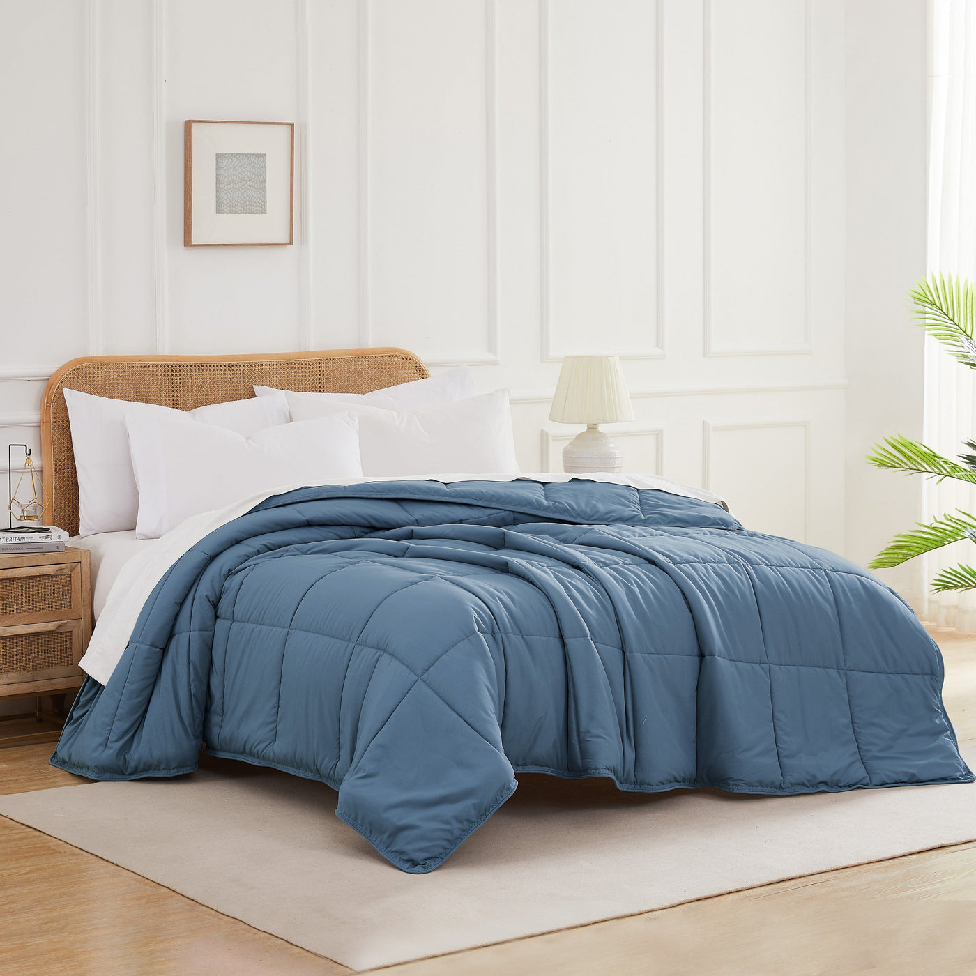 Side View of Vilano Down Alternative Comforter in coronet-blue#color_vilano-coronet-blue