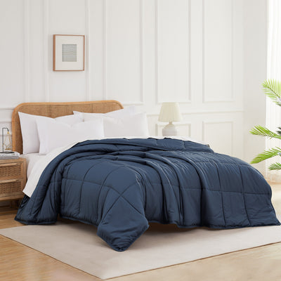 Side View of Vilano Down Alternative Comforter in dark-blue#color_vilano-dark-blue