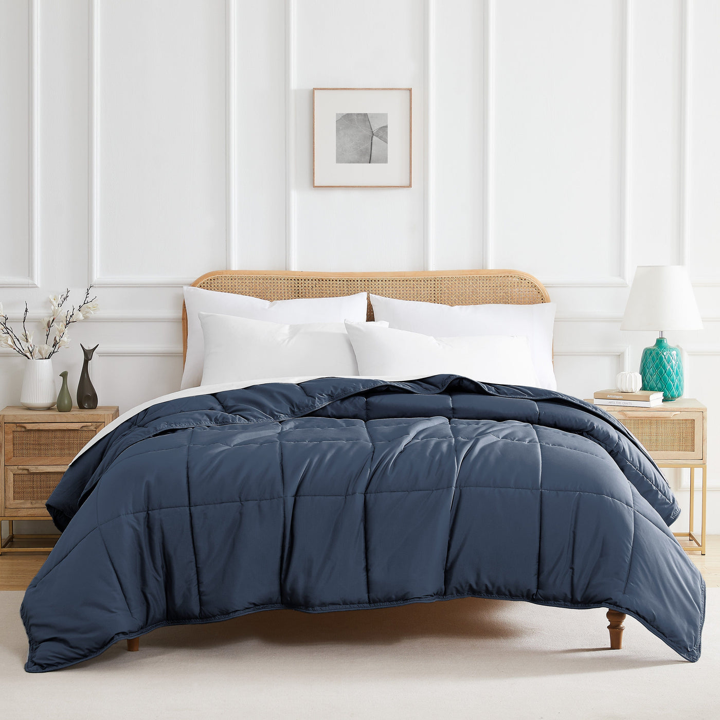 Front View of Vilano Down Alternative Comforter in dark-blue#color_vilano-dark-blue