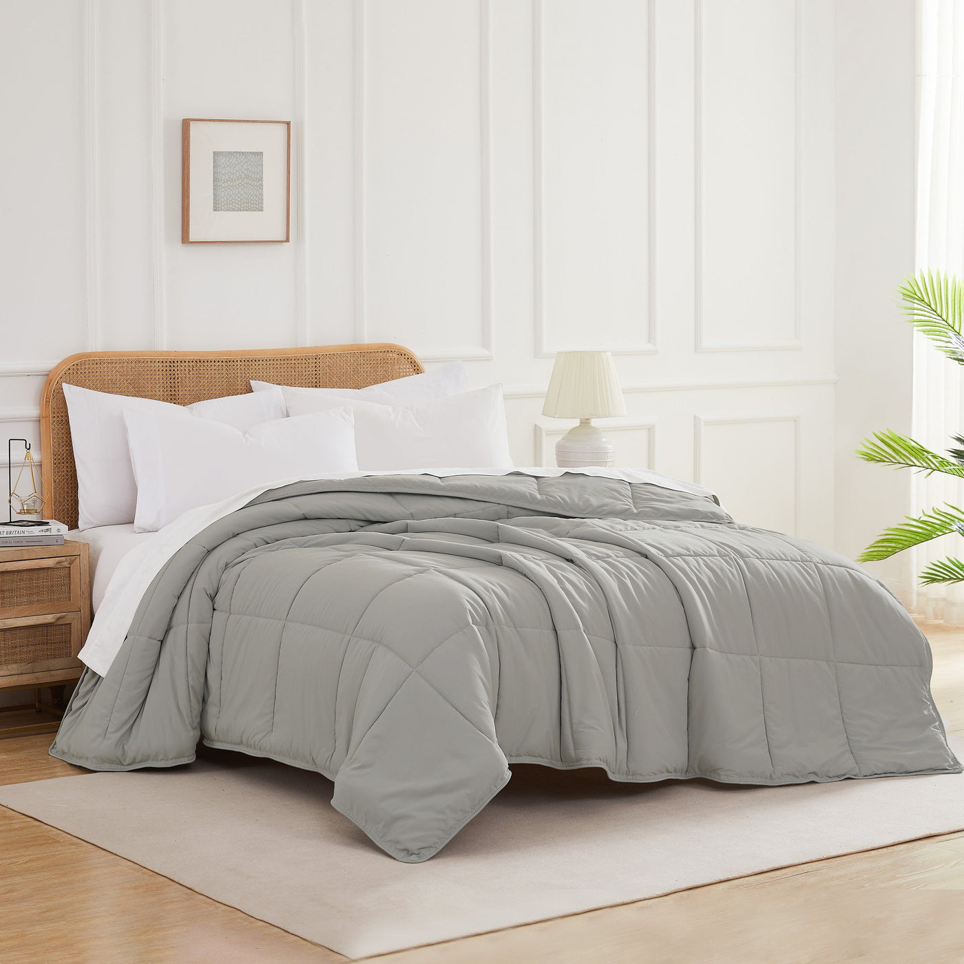 Side View of Vilano Down Alternative Comforter in taupe#color_vilano-steel-grey