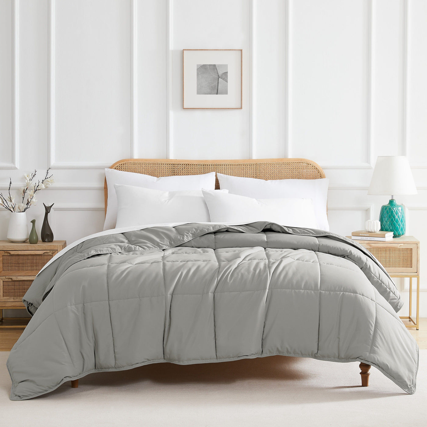 Side View of Vilano Down Alternative Comforter in taupe#color_vilano-steel-grey