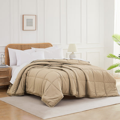 Side View of Vilano Down Alternative Comforter in taupe#color_vilano-taupe
