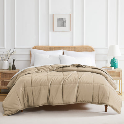 Front View of Vilano Down Alternative Comforter in taupe#color_vilano-taupe