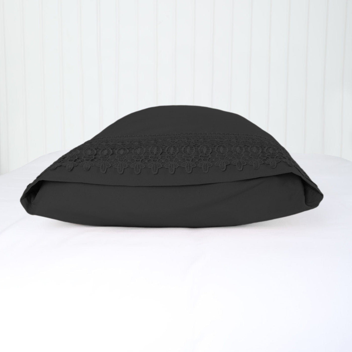 Side View of Vilano Lace Hem Pillow Case in Black#color_vilano-black
