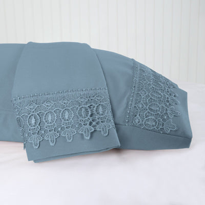 Details of Elegant Crochet Lace Hem of Vilano in Coronet Blue#color_vilano-coronet-blue