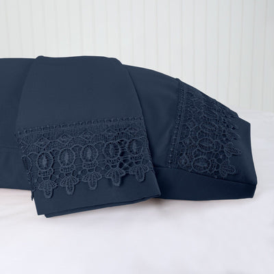 Details of Elegant Crochet Lace Hem of Vilano in Dark Blue#color_vilano-dark-blue