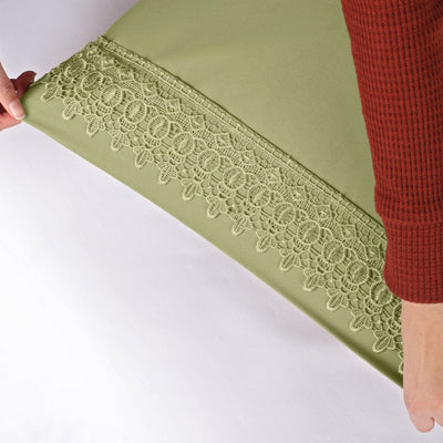 Details of Elegant Crochet Lace Hem of Vilano in Sage Green#color_vilano-sage-green