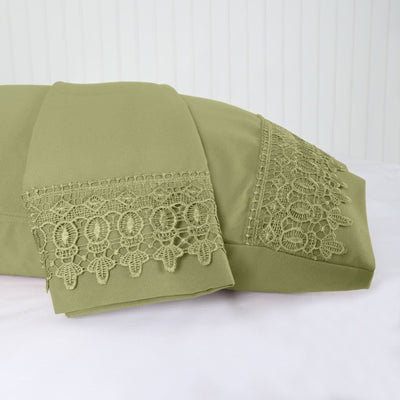 Details of Elegant Crochet Lace Hem of Vilano in Sage Green#color_vilano-sage-green
