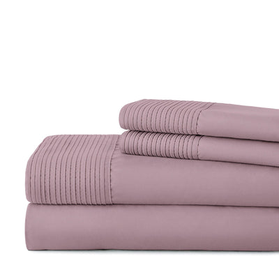 Vilano Extra Deep Pocket Pleated Sheet Set in Lavender Stack Together#color_vilano-lavender