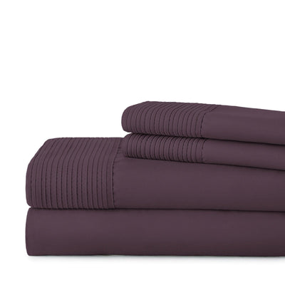 Vilano Extra Deep Pocket Pleated Sheet Set in Purple Stack Together#color_vilano-purple