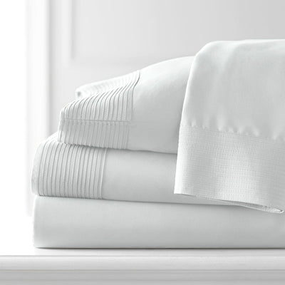 Vilano Extra Deep Pocket Pleated Sheet Set in White Stack Together#color_vilano-bright-white