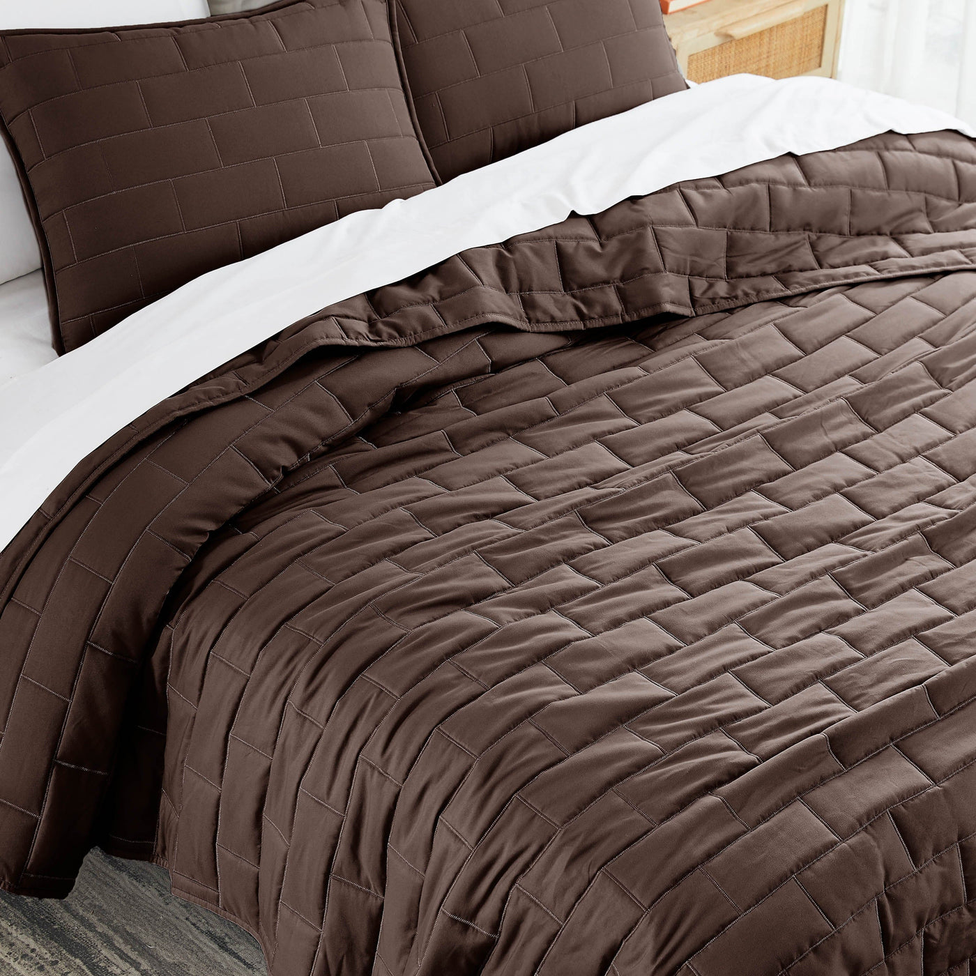 Top View of  Vilano Brickyard Quilt Set in brown#color_vilano-chocolate-brown