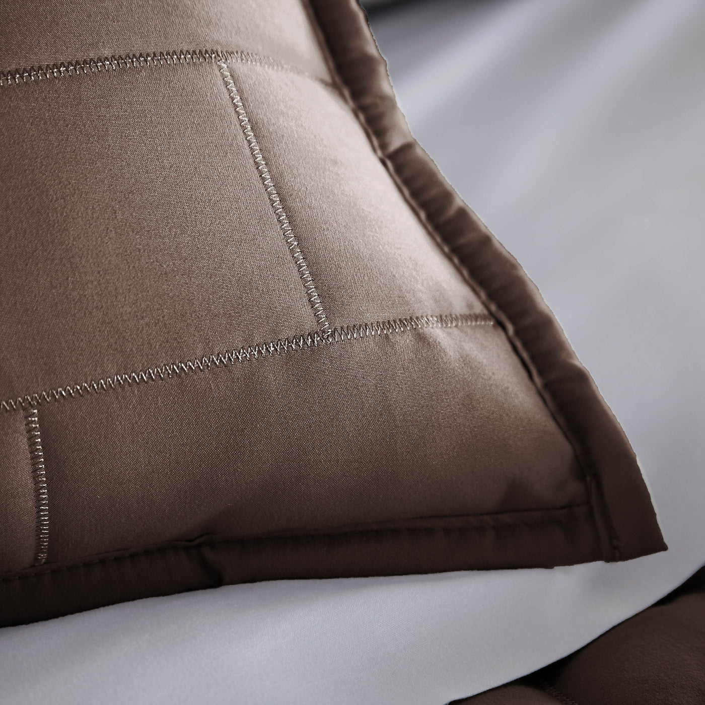 Detailed Stitching of Vilano Brickyard Quilt Set in brown#color_vilano-chocolate-brown