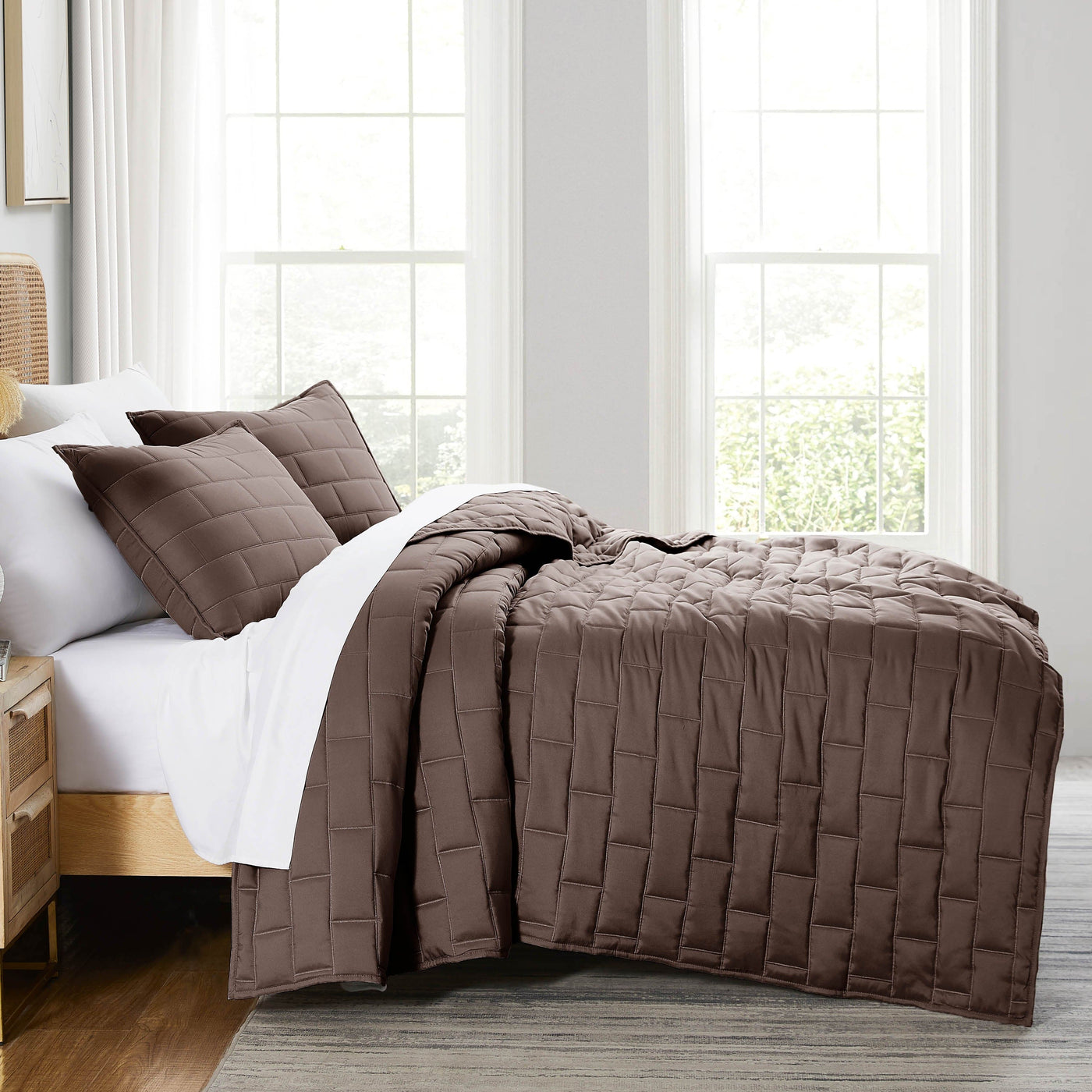 Side View of  Vilano Brickyard Quilt Set in brown#color_vilano-chocolate-brown