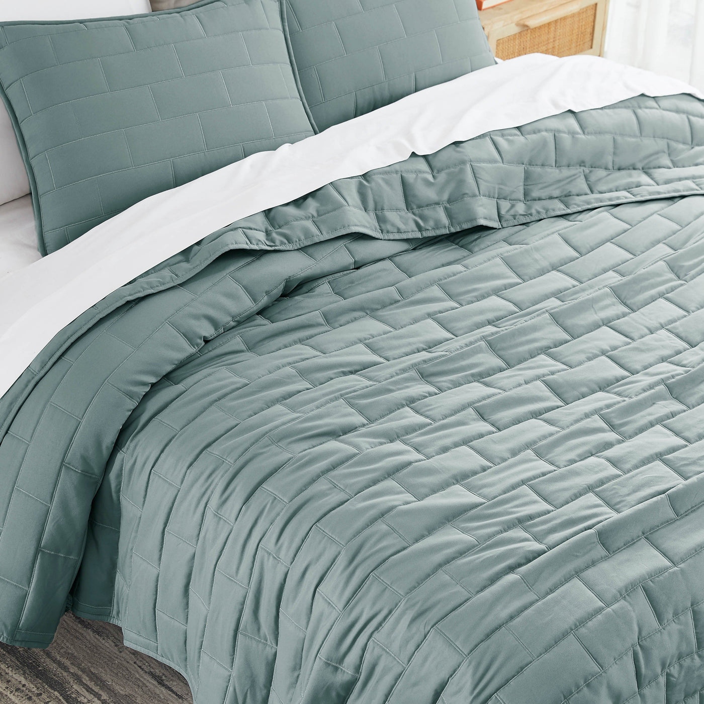 Top View of  Vilano Brickyard Quilt Set in steel-blue#color_vilano-steel-blue