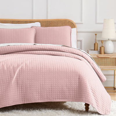 Half Front View of Vilano Oversized Quilt Set in Pastel Pink #color_vilano-pastel-pink